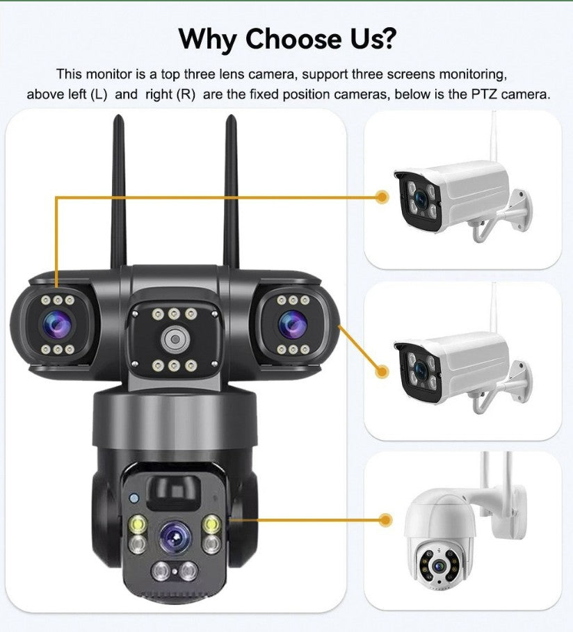 V380 - 360-Degree Panoramic 3-View 3-Lens Wireless WiFi Solar-Powered Camera Surveillance System_4